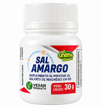 Sal Amargo Unilife 30g Epsom Sulfato Magnésio Pó Vegano