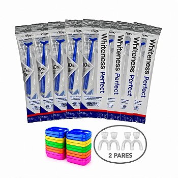 Clareador Dental Whiteness Perfect 10% - 8 Seringas + 2 Pares de Moldeiras
