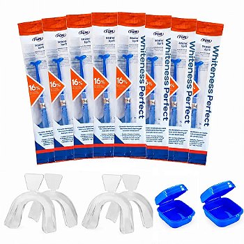 Clareador Dental Whiteness Perfect 16% - 8 Seringas + 2 Pares de Moldeiras