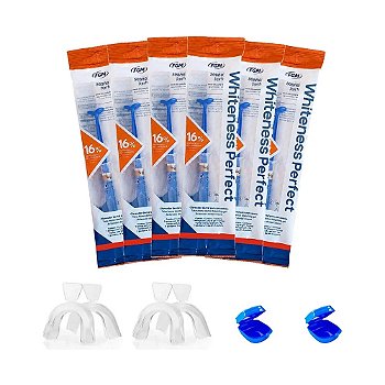 Clareador Dental Whiteness Perfect 16% - 6 Seringas + 2 Pares de Moldeiras