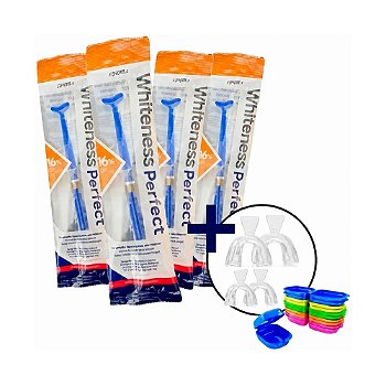 Clareador Dental Whiteness Perfect 16% - 4 Seringas + 2 Pares de Moldeiras