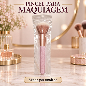 Pincel para Maquiagem com Cerdas Macias e Cabo Rosa com Glitter