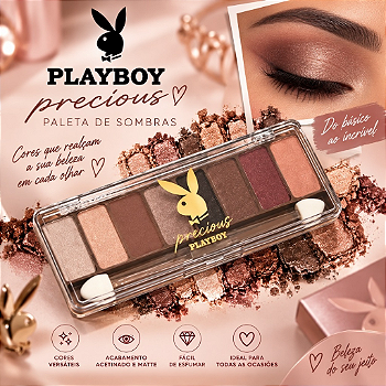 Paleta de Sombras Playboy Precious Tons Neutros e Brilhantes com Aplicador – Maquiagem para Olhos