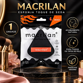 Esponja para Maquiagem Macrilan EP27 Preta Toque de Seda – 1 Unidade