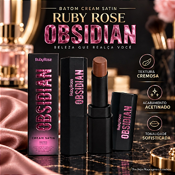 Batom Ruby Rose Obsidian Cream Satin Cremoso Acetinado