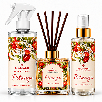 Kit Pitanga Triplo: Difusor + Spray de Aromas + Água de Lençóis