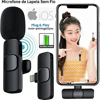 Microfone de lapela sem fio para celular
