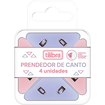Prendedor de Papel de Canto Tilibra Rosa - Blister com 4 Unidades