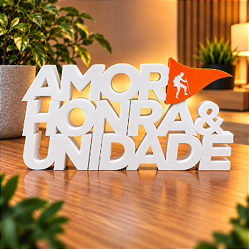 Enfeite de mesa Legendário AMOR HONRA & UNIDADE 3D Decorativo branco com laranja
