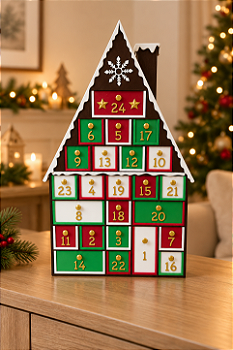 Calendário do Advento Natalino 3d em Formato de Casinha com 24 Gavetas Decorativas
