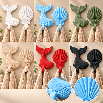 Kit 2 Ganchos de Parede Baleia e Concha Porta-Toalhas Organizador Decorativo