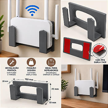 Suporte Roteador Modem Parede Sem Furo Fita 3M Adesivo Universal Organizador WiFi Internet