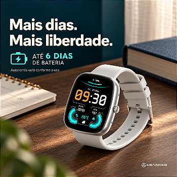 Smartwatch Wearzone EASY 45mm Tela 1,83” TFT, Ligações, Monitoramento e 1 ATM