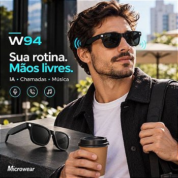 Óculos Inteligente Microwear W94 Bluetooth Fone Ouvido Open Ear Com IA ChatGPT E Lanterna LED