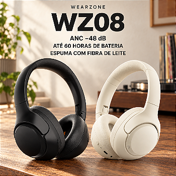 WEARZONE WZ08 | ANC -43 dB | SOM IMERSIVO | BLUETOOTH 5.4 | ATÉ 60 HORAS