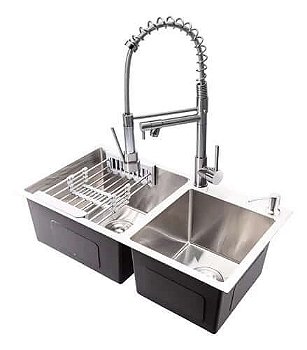 Hídrica Metais Cuba Inox Dupla com Torneira e Acessórios