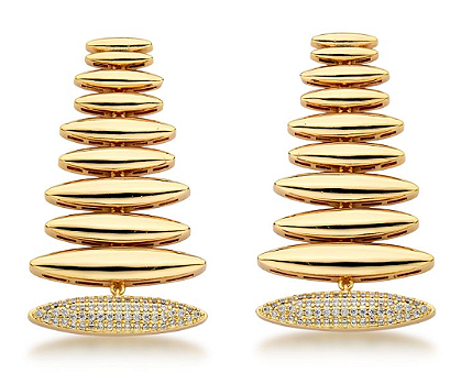 Brinco Liso Em Camadas e Cravejado com Zircônia Cristal Ouro 18k