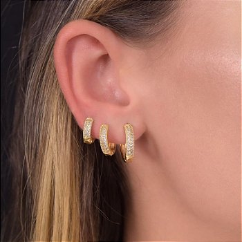 Trio de Argolas com Pedras Brilhantes Banhado a Ouro 18K
