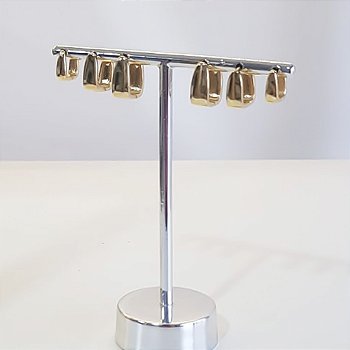 TRIO DE BRINCOS ARGOLA RETANGULAR BANHADO OURO 18K