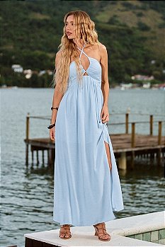 Vestido Viscose Busto Franzido com Amarração