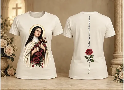 Camiseta Pluvia Rosarum - Santa Teresinha das Rosas
