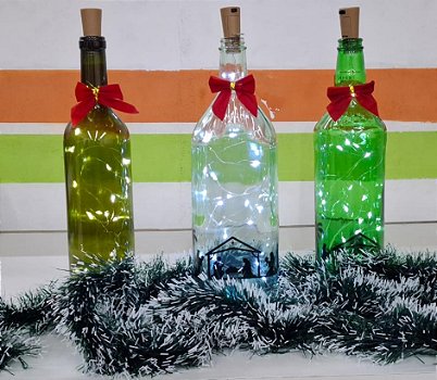 Garrafa Decorativa de Natal com LED e Fio Fada