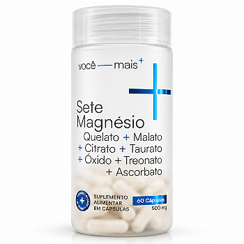Sete Magnésio 7 Fontes 500mg 60 Cápsulas Quelato Malato Treonato Taurato Citrato Ascorbato Óxido
