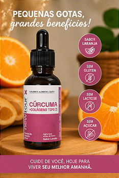 Cúrcuma + Colágeno Tipo II  30ml Articulações Mobilidade