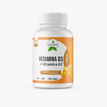 Vitamina D3 + Vitamina K2 Uni Ervas 120 Cápsulas Suplemento Alimentar Premium