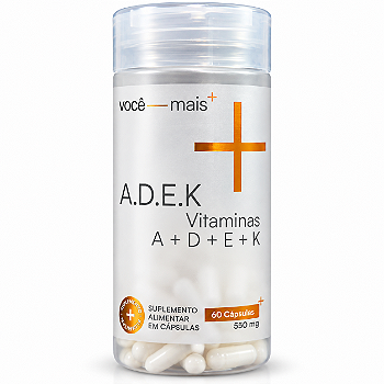 ADEK Vitaminas A, D, E, K 550mg 60 Cápsulas . VOCE MAIS