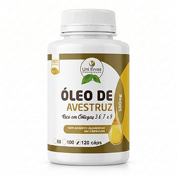 Óleo de Avestruz Natural 120 Cáps 500mg Rico em Ômegas 3, 6, 7 e 9