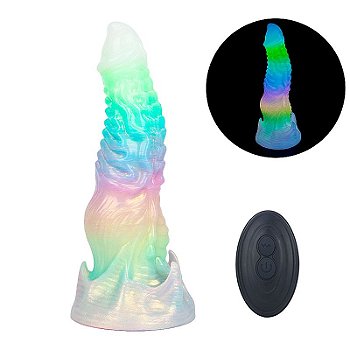 Rainbow Phoenix Alien Butt Plug Glow In The Dark - Plug anal alien recarregável com vibração, fluorescente e Controle Remoto - 23,5 x 6,3