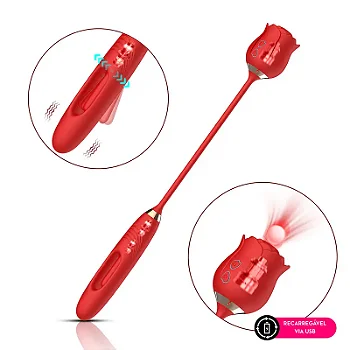Red rose of pleasure - estimulador em formato de flor recarregável com estimulador pulsante clitoriano e bullet ponto g com "tapping"
