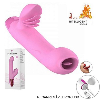 DIBE AILEEN - Vibrador com 7 modos de vibração recarregável possui em sua ponta uma língua que se movimenta com a vibração, auto aquecimento.