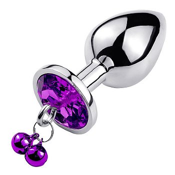 PLUG ANAL INOX EM AÇO COM JOIA NA BASE E SINO - TAMANHO M