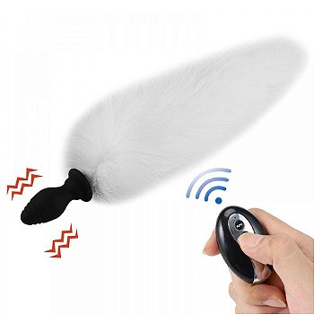 PLUG ANAL RECARREGÁVEL VIBRADOR DE SILICONE, COM RABO DE 52 CM - POSSUI 10 MODOS DE VIBRAÇÕES E CONTROLE SEM FIO