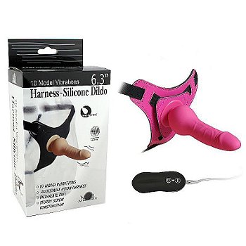APHRODISIA HARNESS SILICONE DILDO - CINTA COM PÊNIS EM SILICONE MACIO AO TOQUE VIBRADOR COM 10 VELOCIDADE  14 X 3 CM - COR PINK