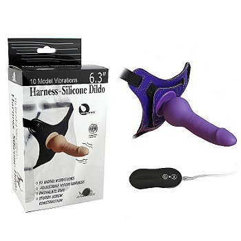APHRODISIA HARNESS SILICONE DILDO - CINTA COM PÊNIS EM SILICONE MACIO AO TOQUE VIBRADOR COM 10 VELOCIDADE  14 X 3 CM - COR LILÁS