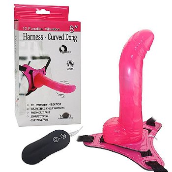 APHRODISIA HARNESS CURVED DONG - CINTA COM PÊNIS VIBRADOR COM 10 MODOS DE VIBRAÇÃO  - 18 X 3,9 CM - COR PINK