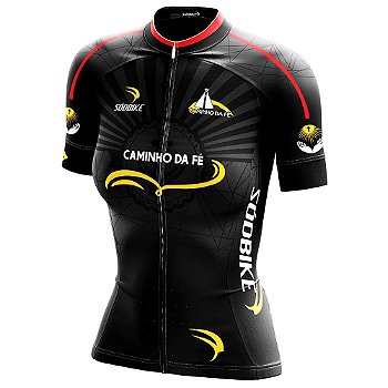 CAMISA CICLISMO FEMININA SÓDBIKE DRY, PROTEÇÃO SOLAR 20, ZIPER FULL, CAMINHO DA FÉ