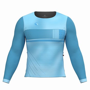 CAMISA CICLISMO UNISSEX BASIC SÓDBIKE, MANGA LONGA, SEM ZIPER, CORTE LASER, CELESTE