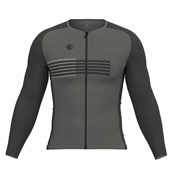 CAMISA CICLISMO UNISSEX PERFORMANCE SÓDBIKE, MANGA LONGA, ZIPER FULL, CORTE LASER, CINZA