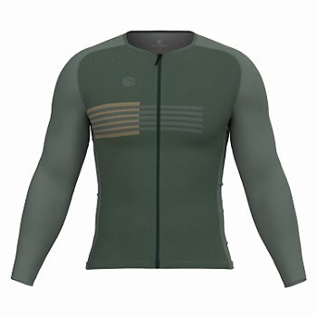 CAMISA CICLISMO UNISSEX PERFORMANCE SÓDBIKE, MANGA LONGA, ZIPER FULL, CORTE LASER, VERDE