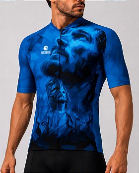 CAMISA CICLISMO MASCULINA SÓDBIKE, PROTEÇÃO SOLAR 20, ZIPER FULL, JESUS AZUL