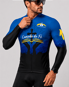 CAMISA CICLISMO MASCULINA SÓDBIKE,ZIPER FULL, CAMINHO DA FÉ MANGA LONGA