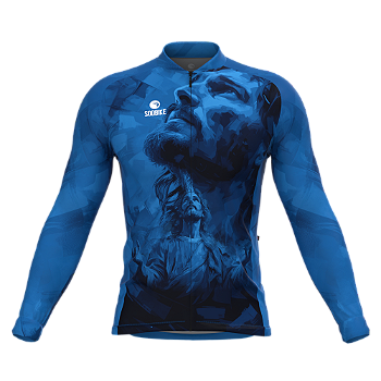 CAMISA CICLISMO MASCULINA SÓDBIKE, ZIPER FULL, JESUS AZUL LONGA