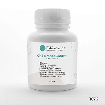 Chá Branco 250mg + 5 Htp 50mg - Diurético - 75 doses