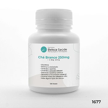 Chá Branco 250mg + 5 Htp 50mg - Diurético - 120 doses