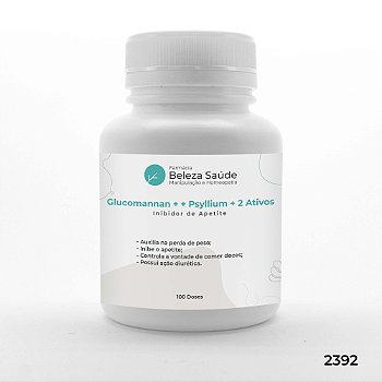 Glucomannan + Psyllium + 2 Ativos - Inibidor de Apetite - 100 doses