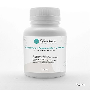 Glutamina + Pomegranate + 9 Ativos - Recuperação Muscular - 60 doses